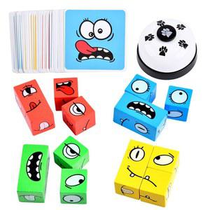 나무 얼굴 바꾸기 매직 큐브 게임, 표정 퍼즐 블록 패턴 매칭 어린이와 성인을 위한 교육용 장난감 보드 벨과 함께하는 어린이용 게임