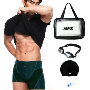 남자 성인 3부 실내수영복+수경+수모+수영가방+귀마개 실내강습용 풀세트