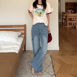 모어덴찢청와이드일자데님