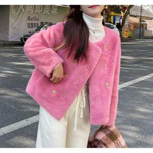 밍크 숏자켓 핑크 벨벳 여성용 페이크 털 겨울 아우터 인조모피