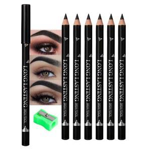 샤프너가 있는 여성용 완투올루오 블랙 아이브로우 펜슬, 초보자를 위한 6Pc 하드코어 우드 아이라이너 워터프루프 및 땀 방지