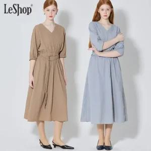 르샵 브이넥 벨트 면폴리 원피스