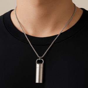 스텐소재 소품 약통 목걸이 펜던트 패션 휴대편한 보관함 은색 깔끔한 키링 키홀더