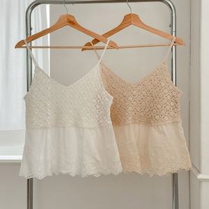 [다잇템] 여성 레이스 꽃무늬 여름시스루 슬리브리스 펀칭 바캉스룩