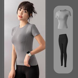 쿨쉐어 요가 필라테스 반팔 티셔츠+레깅스 2종세트 여성 운동복 피트니스 헬스 홈트 반팔티 상의 하의 옷