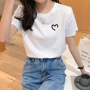 여자반팔티 고급면티 라운드넥 캐주얼 화이트 여름티셔츠