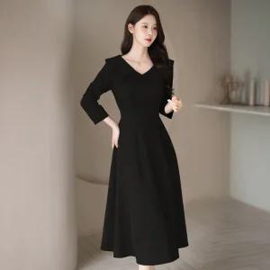 [시크라인] (~XXL까지)(기장선택) 에르비엔 플랫 카라 플레어 원피스 가을 하객룩 오피스룩 모임룩 격식룩 빅사이즈