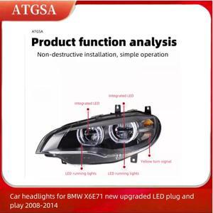 BMW X6E71 용 자동차 헤드 라이트, 업그레이드된 LED 플러그 앤 플레이 2008-2014, 신제품