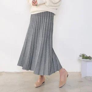 [유스타일팜]품절주의/와인색상 헤링본 자가드 플리츠 니트 스커트  SH905W