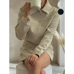 잰스타일 봄 크림 말랑 레더 가죽자켓 반바지 투피스 여성봄상의 봄외투 봄쟈켓 봄구두 봄여행룩 봄신상