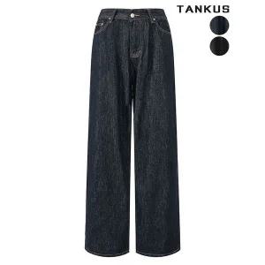 [하프클럽/]여성 버클 레드 스티치 생지 데님 팬츠