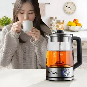 나산 인공지능 무선 전기티포트 1.3L 약탕기 분유 커피포트 티메이커 스텐 붕소유리 온도조절 