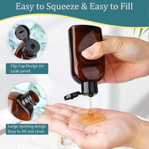 라벨 및 보관 가방이있는 4pcs 100ml 여행용 병 갈색 투명 플라스틱 빈 샴푸 디스펜서 다용도 용기