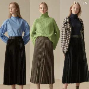 루시앙 아뜰리에 레더라이크 플리츠 스커트+벨트
