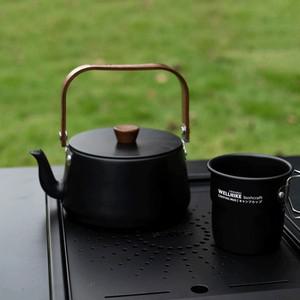 나무 손잡이와 1.1L 야외 휴대용 주전자 여행 캠핑을위한 경량 커피 알루미늄 합금