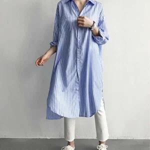 롱 남방 줄무늬 블라우스 셔츠 온나핏 오버핏 스트라이프