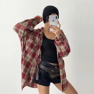 여성 체크 후드 셔츠 코튼 면 박시 남방 -WNB0096- 봄 가을