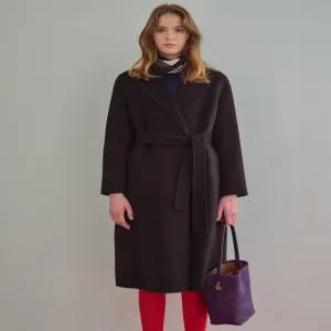 헤지스 여성 25FW [시즌오프][ONLINE EXCLUSIVE][캐시미어 블렌디드] 핸드메이드 벨티드 롱 코트 블랙 HSC