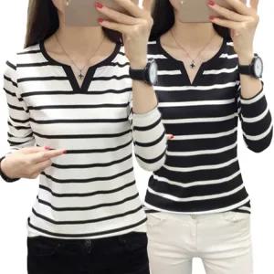 스트라이프 긴팔 포인트 티셔츠 데일리 룩 여자티 여성티 긴팔티 봄 가을 티셔츠