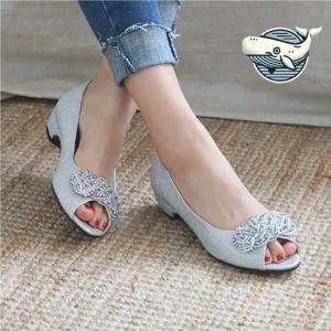 여자 빅사이즈 반짝이 토오픈 낮은굽 구두-WFH1329