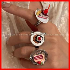 귀엽고 기발한 디자인의 케이크 링 체리 초콜릿 과일 케이크 애프터눈 티 링 생일 선물 액세서리