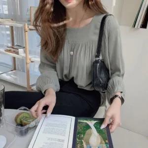 [오노마] ONM 긴팔 쉬폰 블라우스 스퀘어넥 긴팔 상의 하객룩