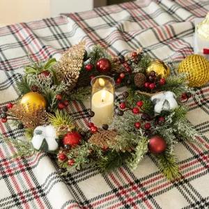 플라워트리 크리스마스 리스 벽장식 크리스탈 리프캔들 40cm 소품