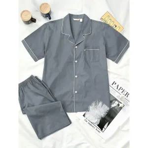 [하프클럽/]클래식그레이 반팔 순면 남성 빅사이즈 잠옷 세트