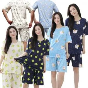 ksr 남성 쿨 아이스 냉감 반팔 잠옷 세트 남녀공용 강아지 왕관 빅사이즈 쿨원단 여름