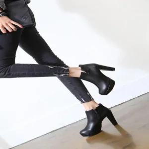 여성 가보시 옆트임 앵클힐 키높이 통굽 둥근코