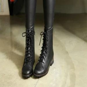 레이스업 플랫슈즈굽 워커부츠 둥근코 지퍼