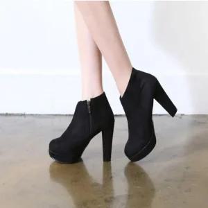 앵클힐 스웨이드 가보시 지퍼 통굽 둥근코 키높이