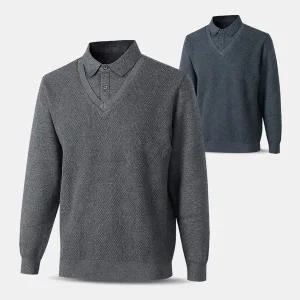 남성 기모 V넥 셔츠 레이어드 니트티 MNT06 중년 겨울