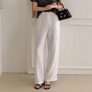 여자 넓은 핀턱 마원단 쿨 구김적고 출근룩 바지_3