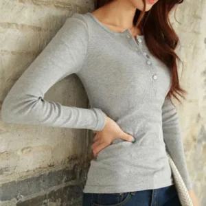 [오노마] ONM 여성 골지 버튼 긴팔티 1P 슬림핏 베이직 티셔