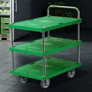 플라스틱스텐녹색 3단 특대 웨곤 서빙카트 주방트롤리 서빙카트 식당카트 이동식카트