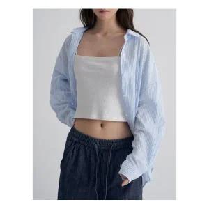 에잇세컨즈 시어 스트라이프 오버핏 셔츠 스카이 블루 (325764LY1Q) 321922Moony