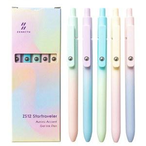 학교 학생용 오로라 그라데이션 컬러 젤 펜, 블랙 퀵 드라이 스무스 잉크 문구 쓰기, 0.5mm, 5 개/세트