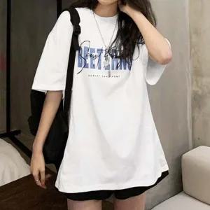 흰 베이직 셔츠 색 레터링 여자 반팔 루즈핏