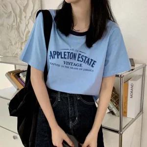 셔츠 베이직 티 블루 세미 라운드 예쁜 여름