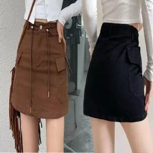 여성 복고 카고스커트 건빵 미니스커트 허리 스트링