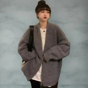 [다잇템] 여성 망토 키치무드 버튼없는 스웨터 느슨한핏 가디건