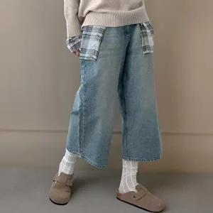 [신상오픈런]|KSP8F6B|여성 7부 청반바지 버뮤다 스타일 와이드핏 면 가을용