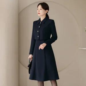 [시크라인] (~XXL까지) 솔라엘미 자켓 레이어드 트위드 원피스 겨울 하객룩 오피스룩 모임룩 격식룩 빅사이즈