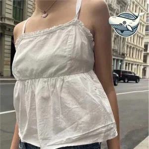 여름 레이싱 끈나시 민소매 화이트 블라우스