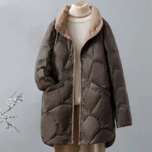 여성경량패딩 여성보온 배색 카라 코트 패딩점퍼 오리털 자켓 간절기
