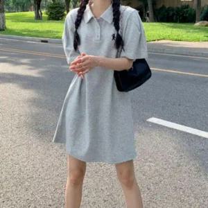 [하프클럽/]여성 봄 여름 빅사이즈 치마 카라 반팔 미니 원피스