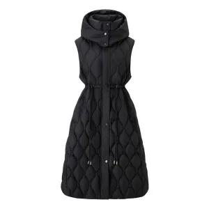 [탱커스]퀼팅 허리 스트링 후드 롱 베스트 패딩 점퍼 (TX4JP005L0)