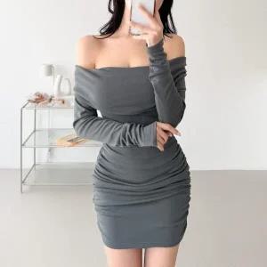 [다잇템] 여자 잔주름 쁘띠 보온 무지컬러 볼드숄더 원피스_23470785_588872