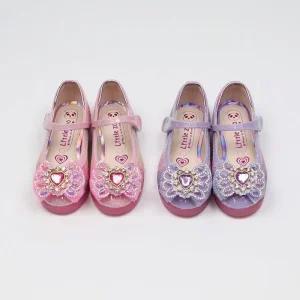 국산 레인보우 여아구두 하트큐빅 LED플랫슈즈